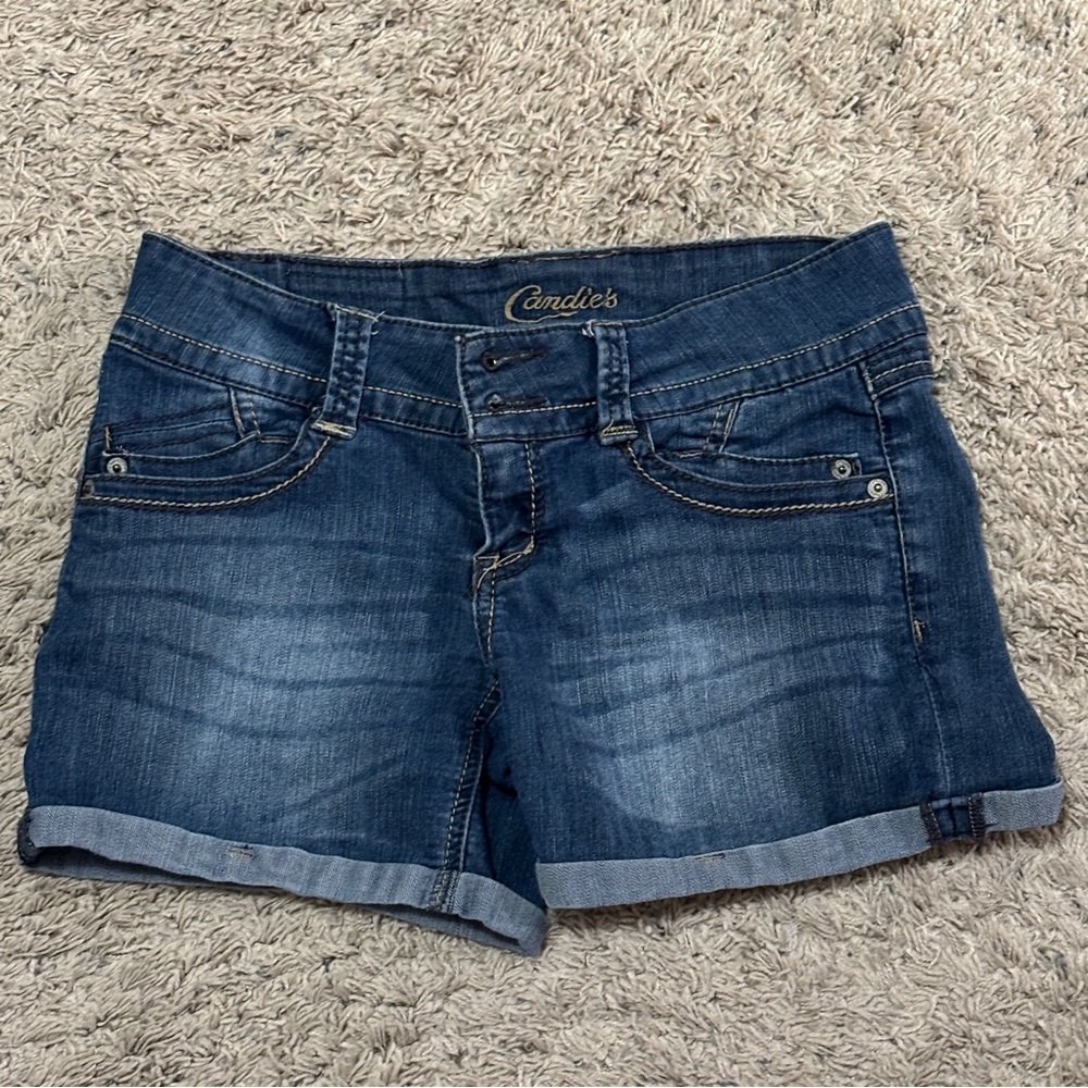 Candies Vintage Size 3 Rolled Hem Stretch Shorts Medium Wash Low Rise